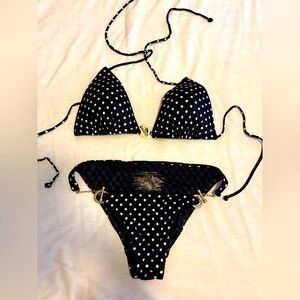 Vintage Victoria Secret Dark Nautical Polka Dot Bikini Set